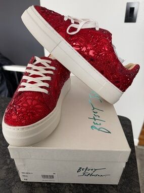 Betsey Johnson Red Embellished Platform Sneakers size 10w